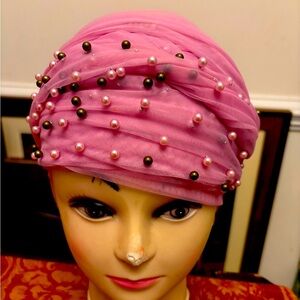 Courage Beaded Caps Chemo Sleep Turban Headwear Scarf Cap (pink)